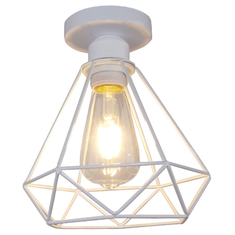 foto del prodotto axhup plafoniera, lampada da soffitto in metallo, illuminazione con 20cm gabbia a form di diamante, lampadario con attacco e27 bianco 1 pezzi