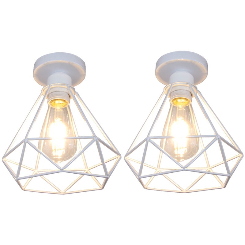 foto del prodotto axhup plafoniera, lampada da soffitto in metallo, illuminazione con 20cm gabbia a form di diamante, lampadario con attacco e27 bianco 2 pezzi