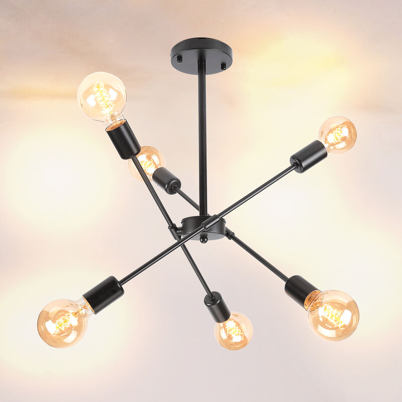 foto del prodotto axhup plafoniera lampadario led 6x e27 lampada vintage retr illuminazione per sala da pranzo camera da letto nero