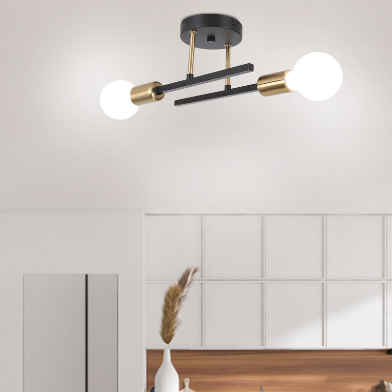 foto del prodotto axhup plafoniera retr industriale illuminazione interno 2 luci e27 lampadario per sala da pranzo camera da letto nerone e rame