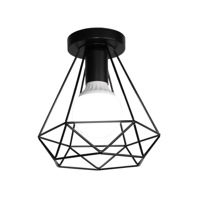 foto del prodotto axhup plafoniera soffitto, industriale stile lampada da soffitto in metallo, illuminazione con 20cm gabbia diamante attacco e27 nero 1 pezzi