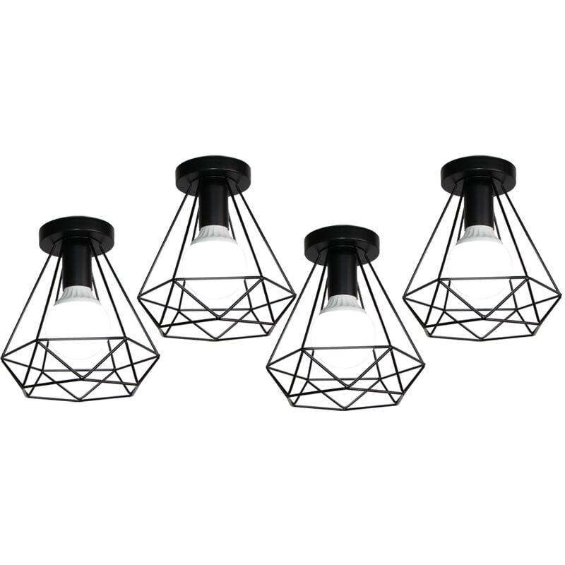 foto del prodotto axhup plafoniera soffitto, industriale stile lampada da soffitto in metallo, illuminazione con 20cm gabbia diamante attacco e27 nero 4 pezzi