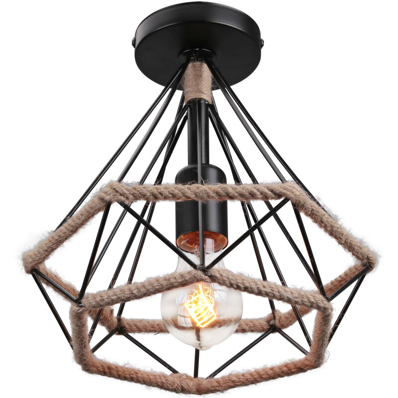 foto del prodotto axhup plafoniera vintage, lampada da soffitto con 25cm gabbia a form di diamante, corda di canapa illuminazione per soggiorno sala da pranzo