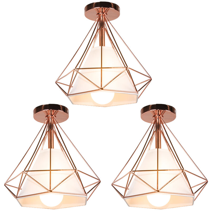 foto del prodotto axhup plafoniere interni, lampade a soffitto a forma di 25cm diamante in metallo e27, illuminazione a soffitto per corridoio bar cucina oro rosa 3
