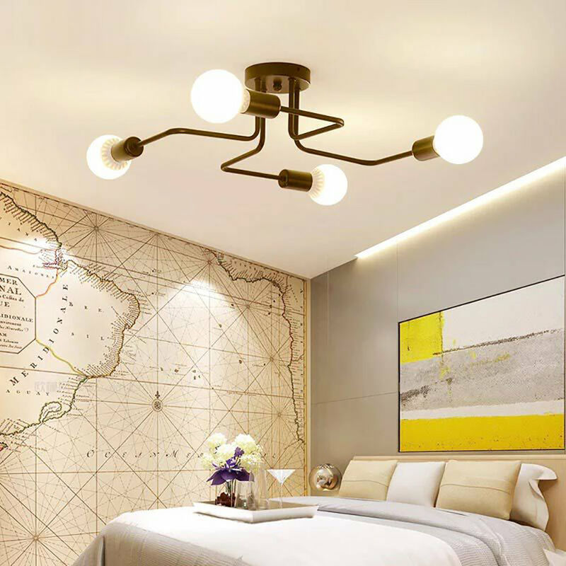 foto del prodotto axhup plafoniere soffitto, spider lampadario a soffitto, plafoniere illuminazione supporto e27 per cucina isaland camera da letto 4 luci nero