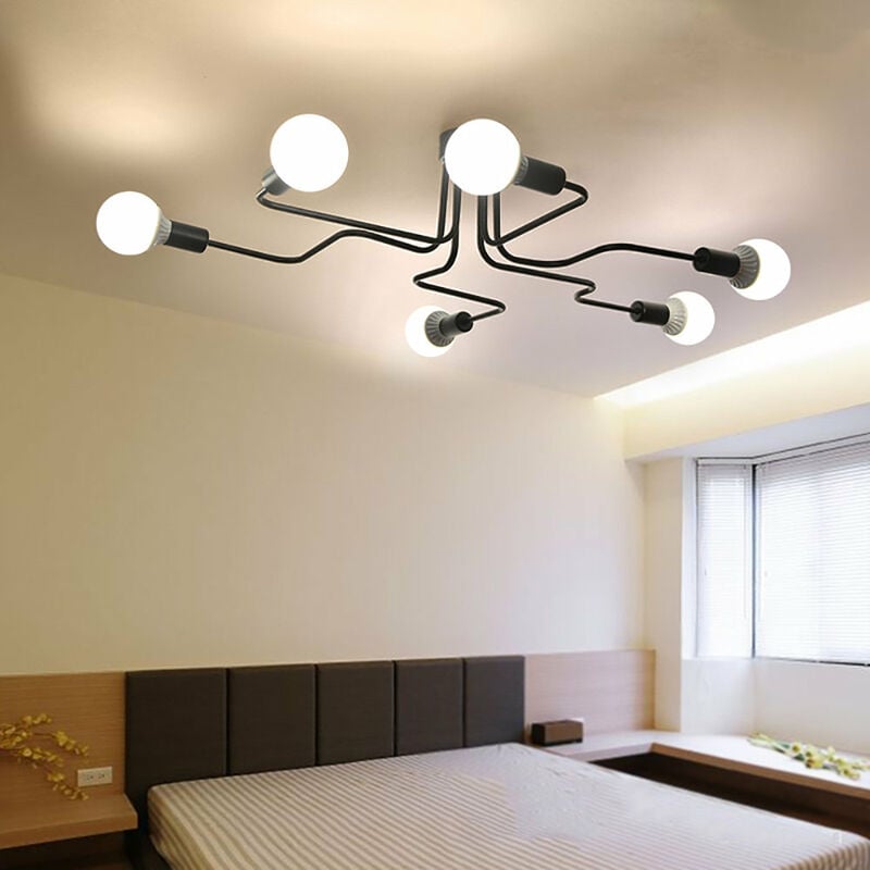 foto del prodotto axhup plafoniere soffitto, spider lampadario a soffitto, plafoniere illuminazione supporto e27 per cucina isaland camera da letto 6 luci nero