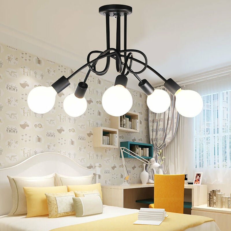 foto del prodotto axhup plafoniere spider, lampadario a soffitto in industriale stile, illuminazione creativo supporto e27 per cucina camera da letto 5 luci nero