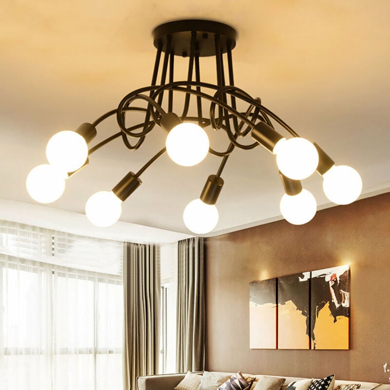 foto del prodotto axhup plafoniere spider, lampadario a soffitto in industriale stile, illuminazione creativo supporto e27 per cucina camera da letto 8 luci nero