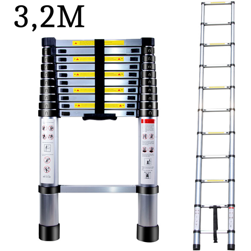 foto del prodotto axhup scala telescopica pieghevole, 3.2 metri scaletta in alluminio, carico di 150 kg plata 