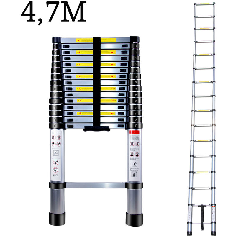 foto del prodotto axhup scala telescopica pieghevole, 4.7 metri scaletta in alluminio, carico di 150 kg plata 