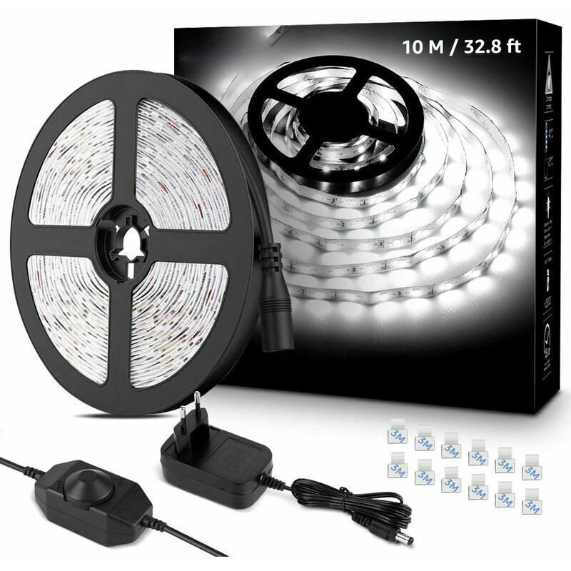 foto del prodotto ayyqh barra luminosa a led da 10 m, 600 led smd 2835 led bianco freddo 6000k, barra luminosa a led da 16 w 2300 lm per mobili, scale, camera da