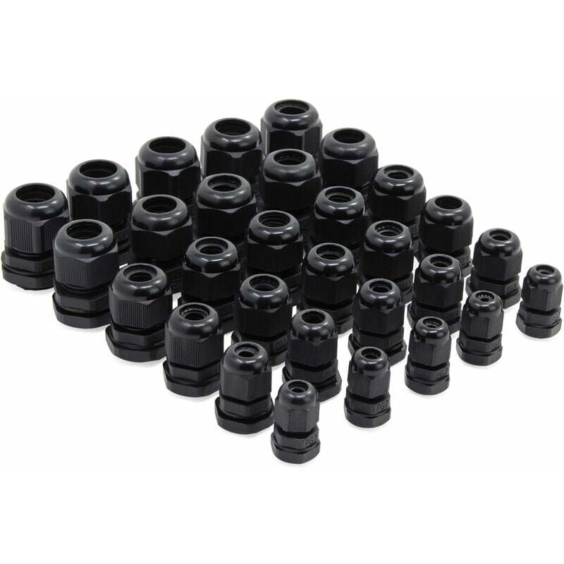 foto del prodotto ayyqh set di 30 pressacavi in plastica impermeabili comprendenti le misure pg7, pg9, pg11, pg13,5, pg16, pg19
