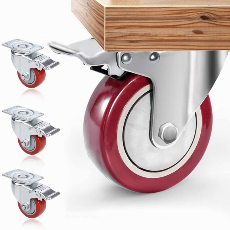 foto del prodotto ayyqh set of 4 3 ruote girevoli, ruote orientabili con freno, capacit di carico massima 1200 lbs, ruote carrello da lavoro, rotelle per letto e