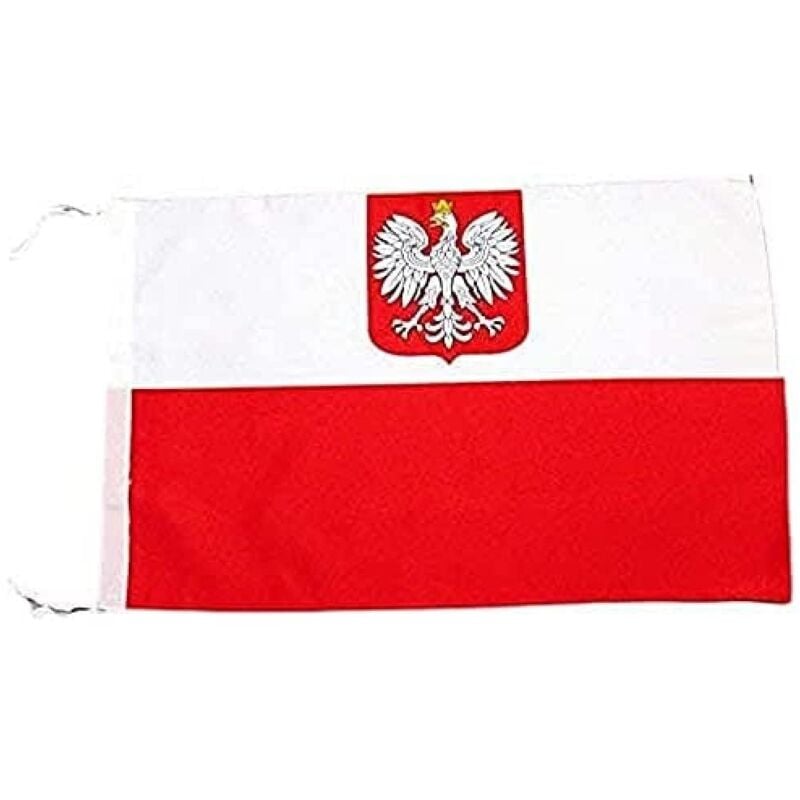 foto del prodotto az flag bandiera polonia con aquila 45x30cm bandierina polacca con stemma 30 x 45 cm cordicelle