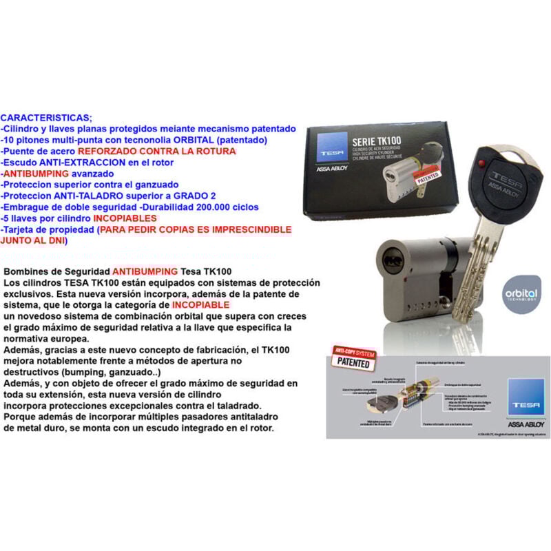 foto del prodotto azbe - cilindro ad alta sicurezza tesa tk 10030x30 ln r15 camma lunga