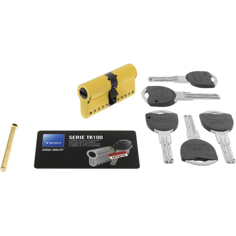 foto del prodotto azbe tesa assa abloy tk153050l tk 100 cilindro ad alta sicurezza brevettato, in ottone, 30 x 50 mm