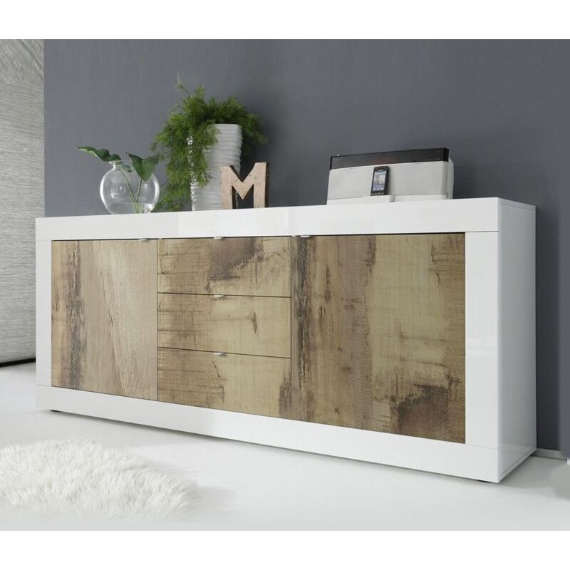 foto del prodotto azura home design madia linea basic con 2 ante e 3 cassetti in finitura bianco lucido e pero