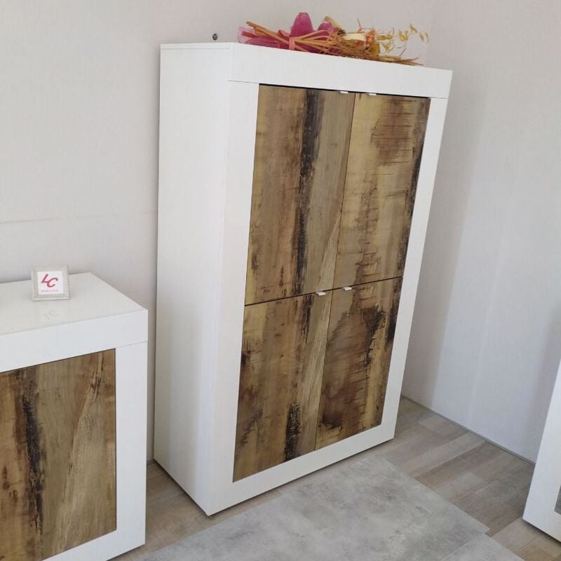 foto del prodotto azura home design - mobile linea basic con 4 ante in finitura bianco laccato lucido e pero
