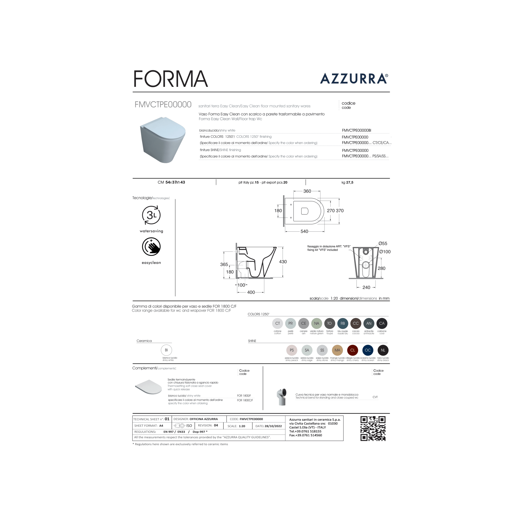 foto del prodotto azzurra water forma filomuro senza brida rimless cm. 54x37 bianco