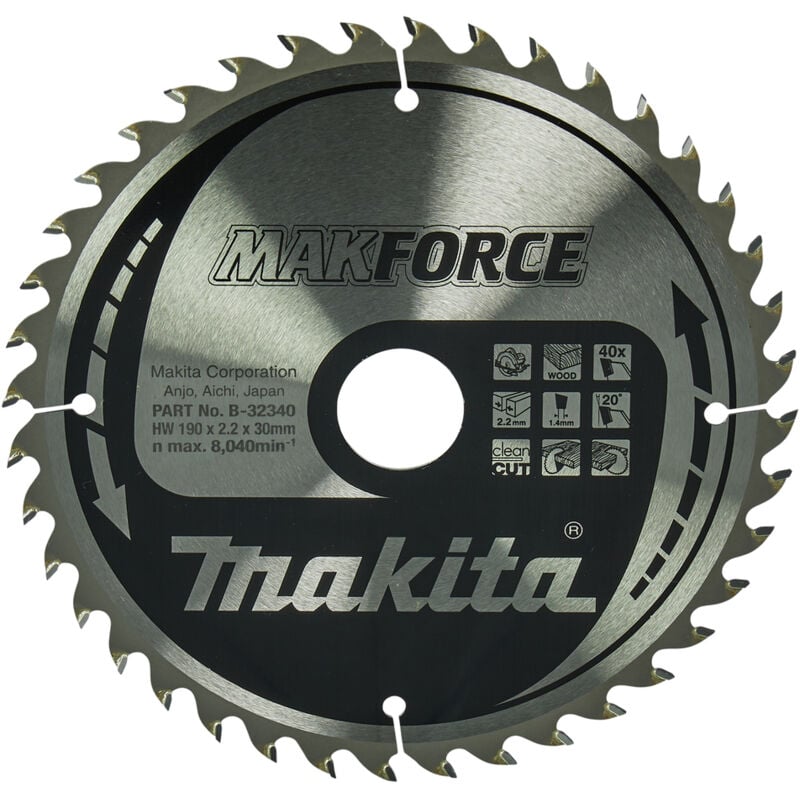 foto del prodotto b 32340 lama sega circolare makforce t.c.t. 190x30mm 40t legno makita