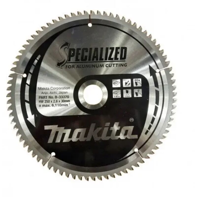 foto del prodotto b 33370 specialized lama tct per seghe da banco 250x30 mm per alluminio makita