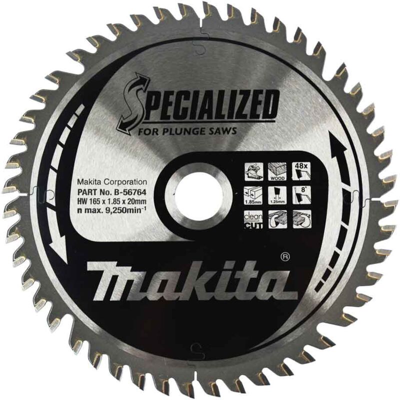 foto del prodotto b 56764 lama specialized t.c.t. 165x20mm 48t per legno makita