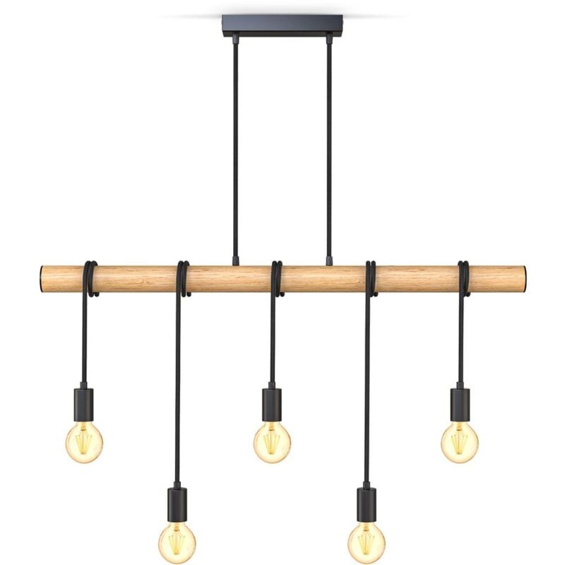 foto del prodotto b.k.licht 5 lampada a sospensione a fiamma i metallo e legno i e27 i nero opaco i lampada a sospensione vintage i lampada a sospensione retr i