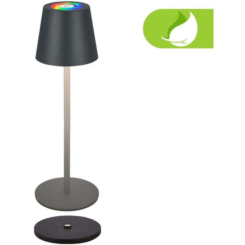 foto del prodotto b.k.licht briloner cilano rgbw lampada da tavolo, batteria ricaricabile ip44, dimmerabile, stazione di ricarica, antracite