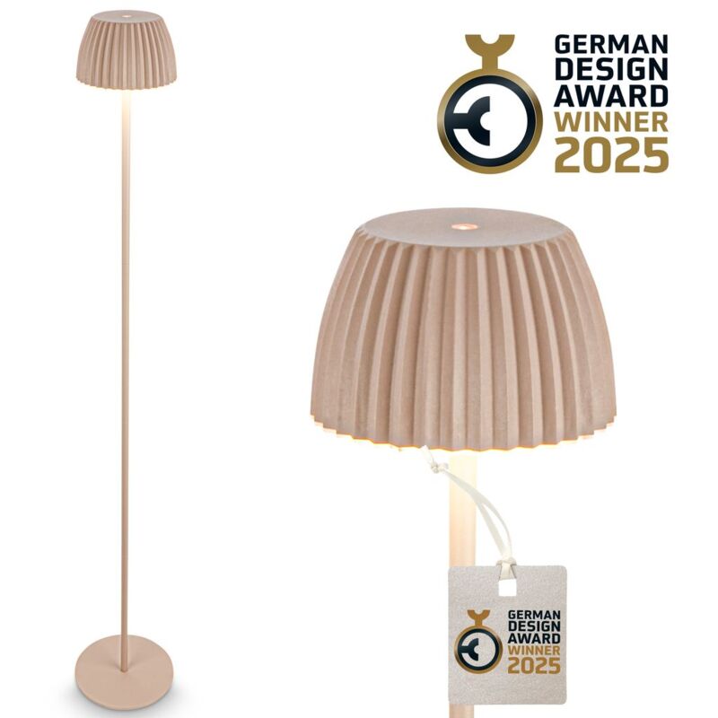 foto del prodotto b.k.licht briloner riffle lampada da terra senza fili ip44, dimmerabile, touch, batteria ricaricabile, vincitrice del german design award 2025,