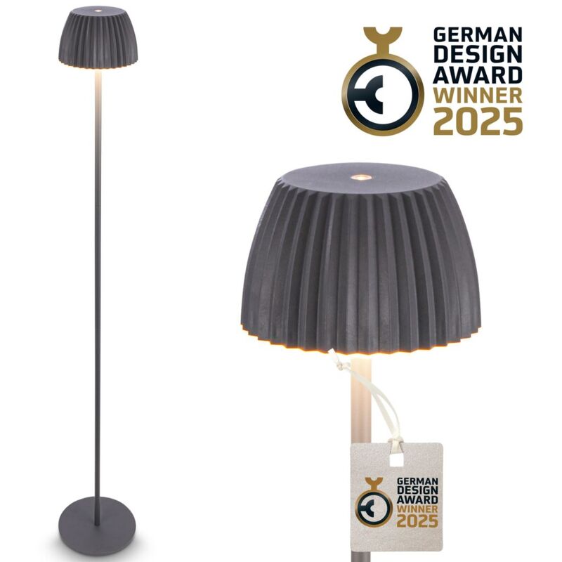 foto del prodotto b.k.licht briloner riffle lampada da terra senza fili ip44, dimmerabile, touch, batteria, vincitrice del german design award 2025, antracite, 19 x