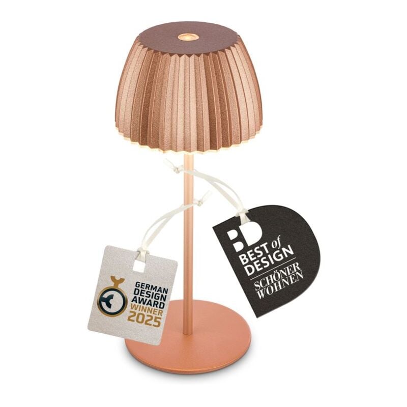 foto del prodotto b.k.licht briloner riffle mini lampada da tavolo led senza fili ip44, dimmerabile, touch, batteria ricaricabile, vincitrice del german design award