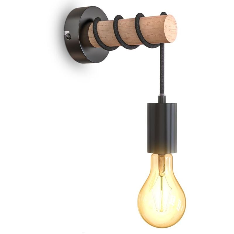 foto del prodotto b.k.licht i lampada da parete i 1 lampada da parete vintage a fiamma i industrial design i lampada retr i acciaio i legno i tondo i e27 i senza