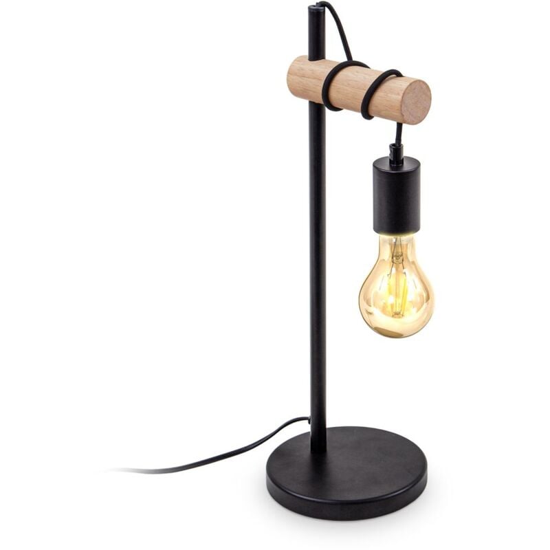 foto del prodotto b.k.licht i lampada da tavolo i 1 fiamma lampada da tavolo vintage i industrial design i lampada retr i acciaio i acciaio i legno i tondo i e27 i