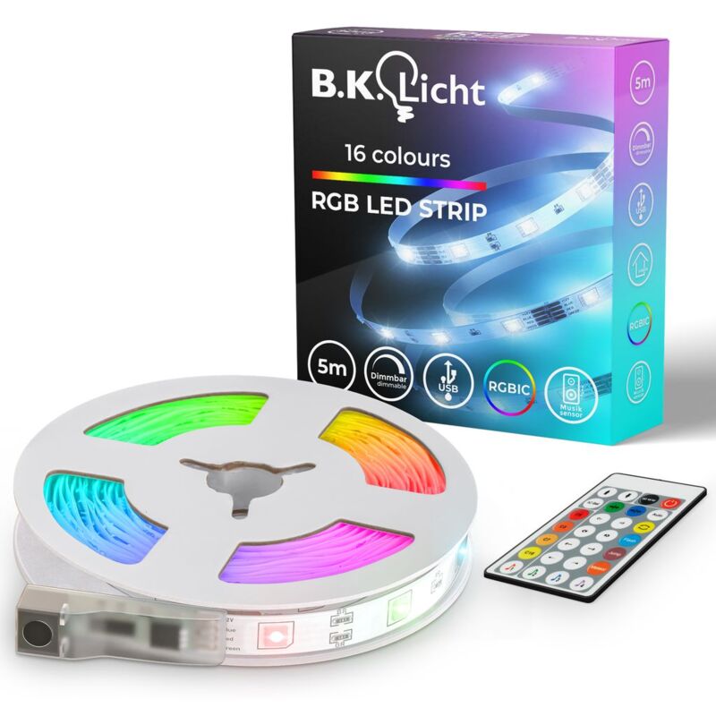foto del prodotto b.k.licht i striscia led rgbic usb 5 m i sensore musicale i sincronizzazione musicale i striscia luminosa i led chaser i striscia con telecomando