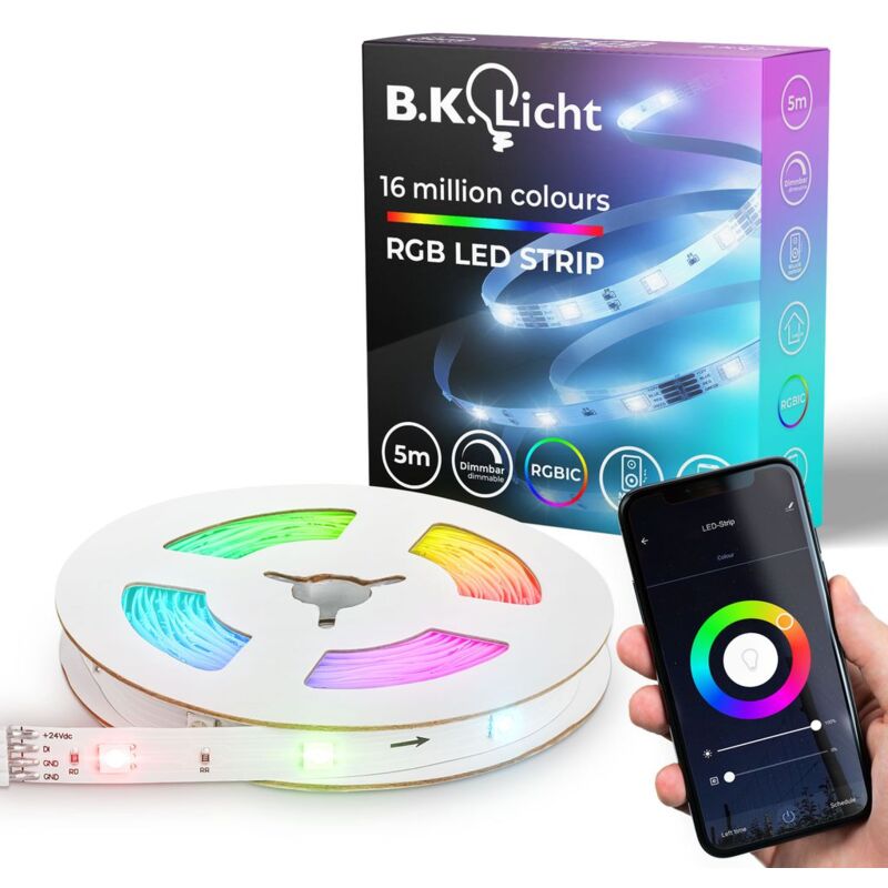 foto del prodotto b.k.licht i striscia led rgbic wifi 5 m i controllo app i sensore musicale i barra luminosa i led chaser i striscia led rgbic i compatibile con