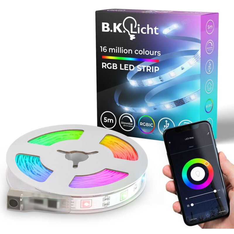 foto del prodotto b.k.licht i striscia led rgbic wifi 5 m usb i controllo app i sensore musicale i barra luminosa i led chaser i striscia led rgbic i compatibile con