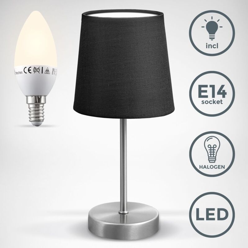 foto del prodotto b.k.licht lampada da tavolo lampada deco in tessuto lampada da comodino e14 nero led incl. lampada wifi