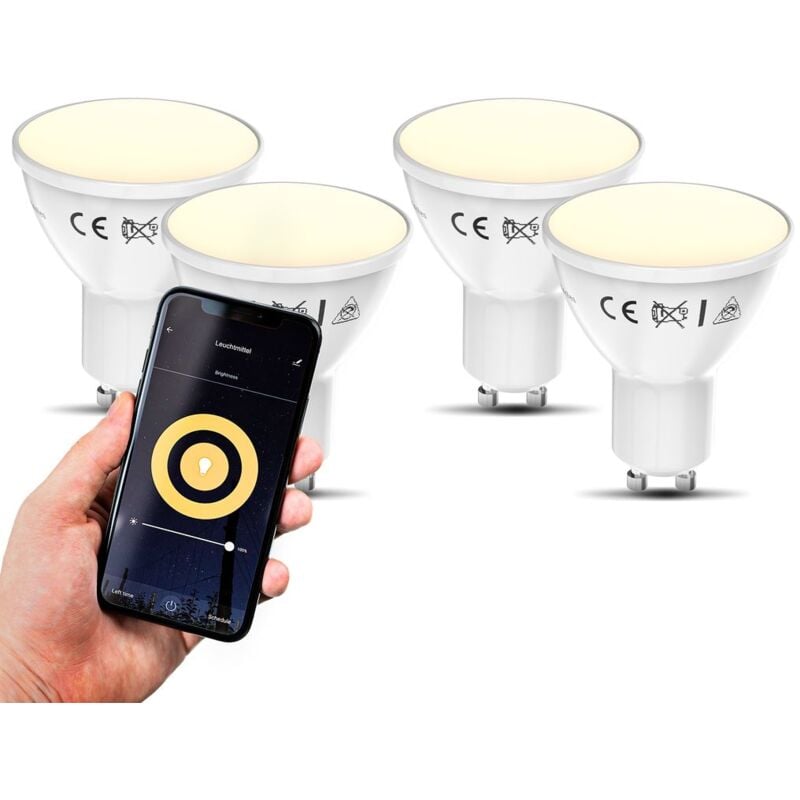 foto del prodotto b.k.licht lampadine led smart gu10, set di 4, dimmerabili con lo smartphone, luce calda 2700k, funzionano con app per ios e android, amazon alexa,