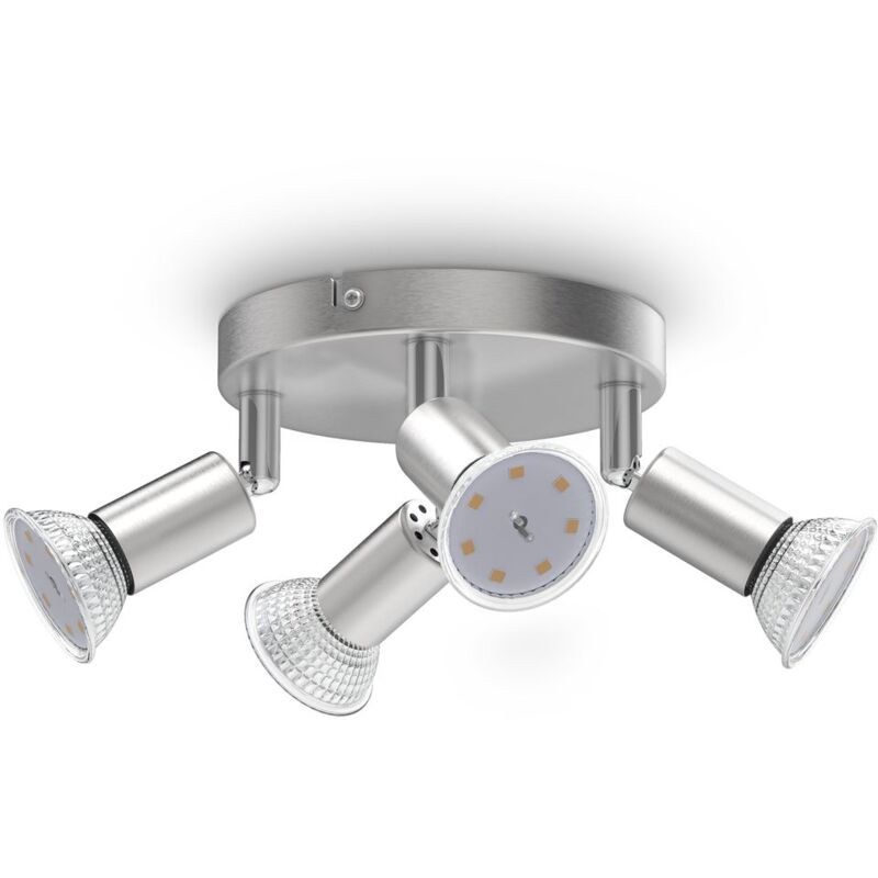 foto del prodotto b.k.licht plafoniera con faretti led da soffitto orientabili, luce calda, include 4 lampadine gu10 da 3w, 250lm, diametro 18cm, lampada da soffitto