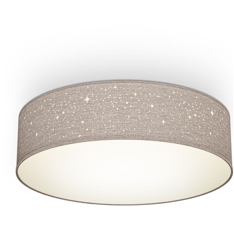 foto del prodotto b.k.licht plafoniera in tessuto grigio talpa con effetto a stelline, attacco per 2 lampadine e27 non incluse, lampada da soffitto rotonda diametro