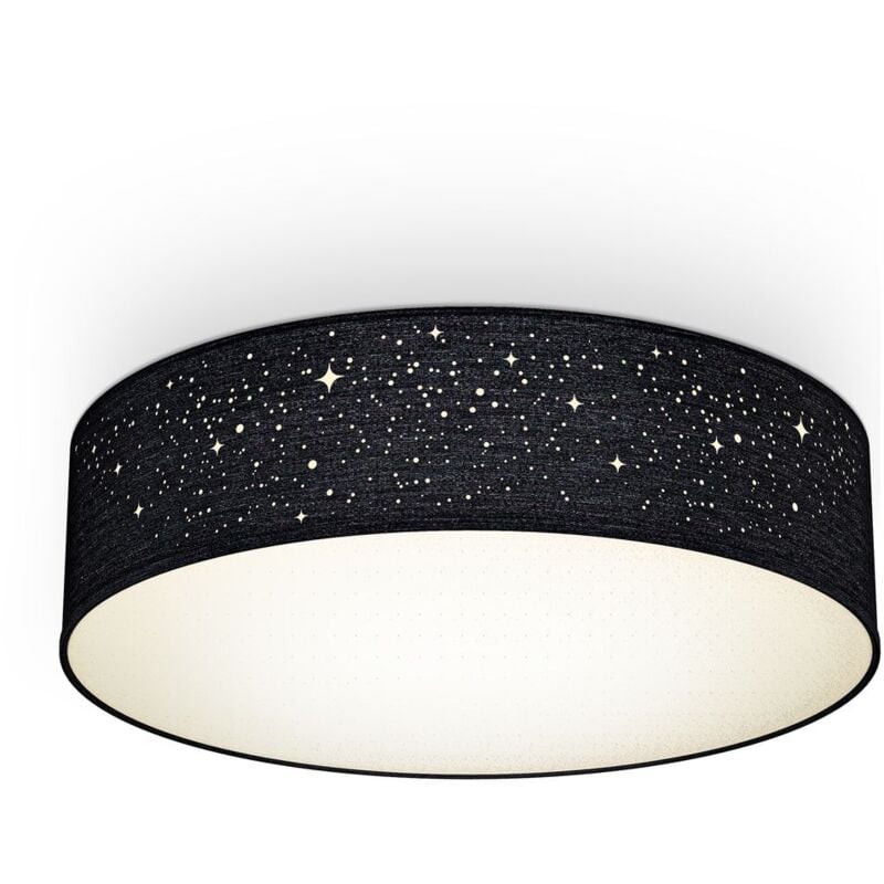 foto del prodotto b.k.licht plafoniera in tessuto nero con effetto a stelline, attacco per 2 lampadine e27 non incluse, lampada da soffitto rotonda diametro 38cm,