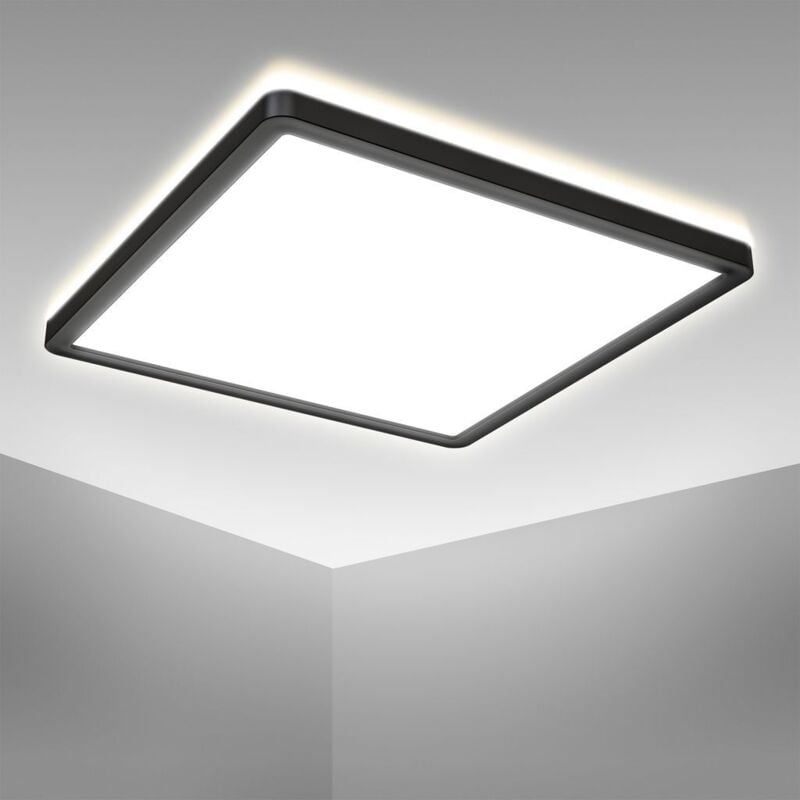foto del prodotto b.k.licht plafoniera led con illuminazione indiretta, ultra piatta 2,8cm, led integrati 18w, 2400lm, luce bianca naturale 4000k, quadrata lato