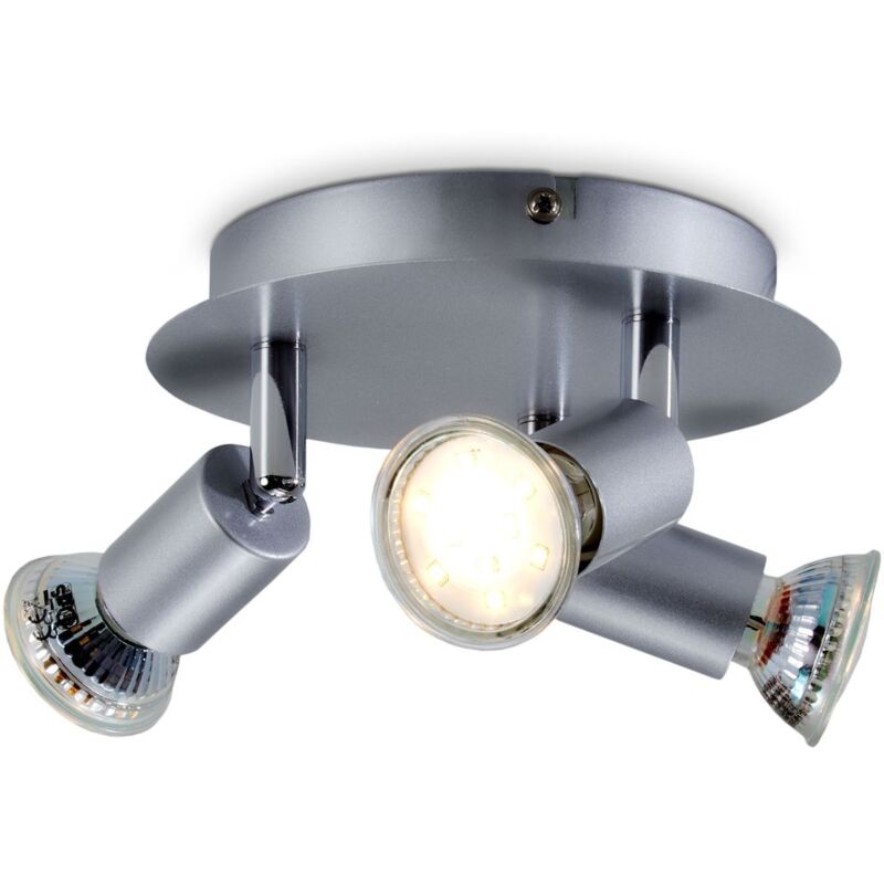 foto del prodotto b.k.licht plafoniera led, include 3 lampadine led gu10 da 3w, luce calda, faretti da soffitto, lampada moderna con 3 luci orientabili, forma