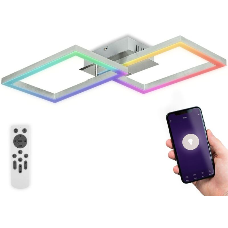 foto del prodotto b.k.licht plafoniera led smart wifi, app e telecomando, controllo vocale, dimmerabile, cct luce calda, neutra, fredda, colorata rgb, ios android