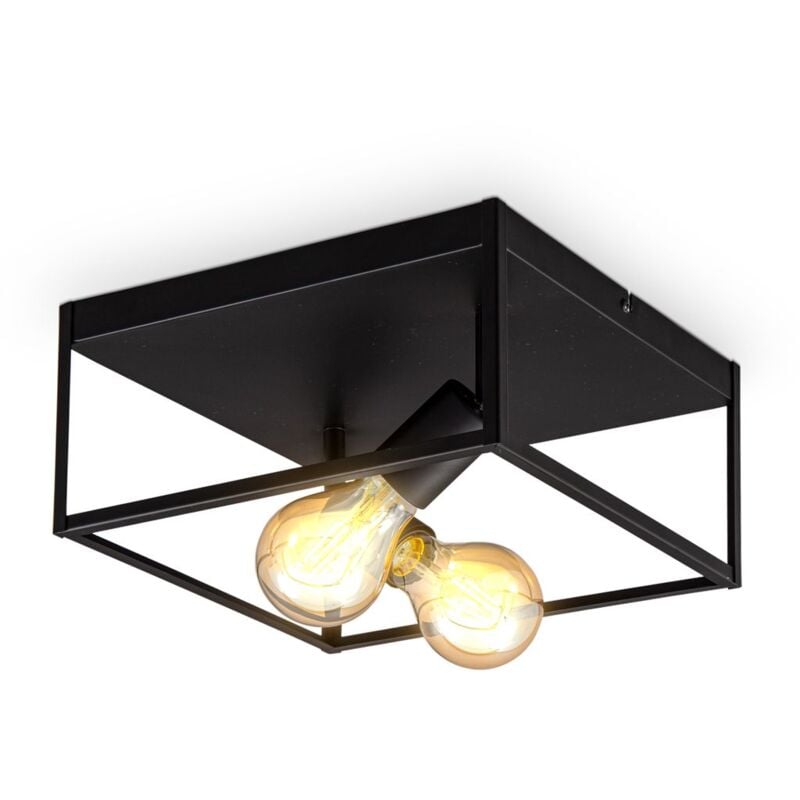 foto del prodotto b.k.licht plafoniera quadrata con 2 punti luce, attacco per 2 lampadine e27 non incluse, lampada da soffitto in metallo nero opaco, 29x29x14cm