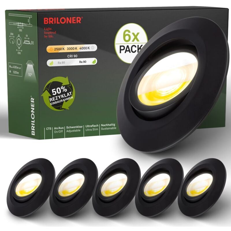 foto del prodotto b.k.licht set da 6 faretti led da incasso 230v led faretti da incasso orientabili cts ra90
