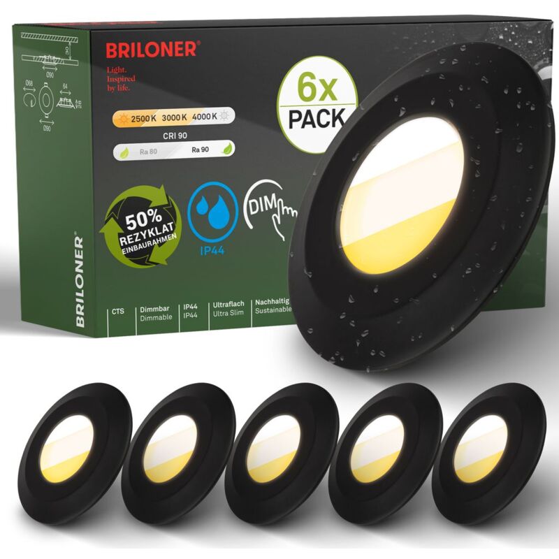 foto del prodotto b.k.licht set da 6 faretti led da incasso per bagno faretti led da incasso per bagno cts dimmerabili ra90