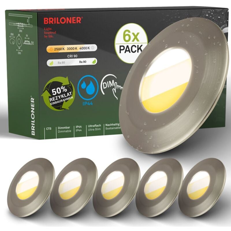 foto del prodotto b.k.licht set da 6 faretti led da incasso per bagno led faretti da incasso per bagno cts dimmerabili ra90