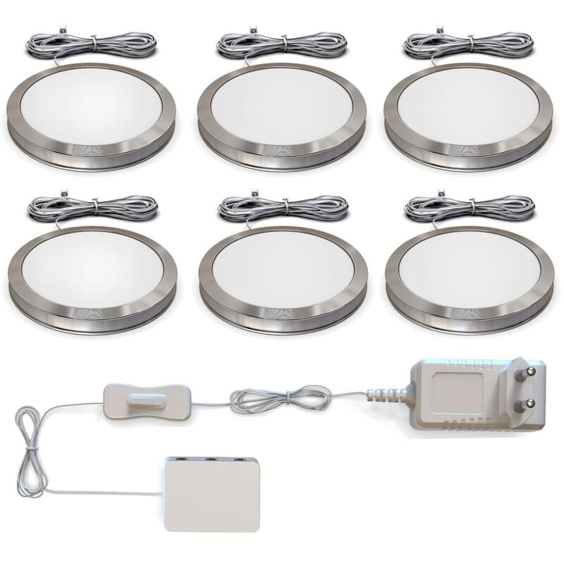 foto del prodotto b.k.licht set di 6 luci da incasso led, kit completo luci sottopensili o per armadi, luce calda 3000k, 6x1.8w, 6x170lm, 59mm, lampade led da