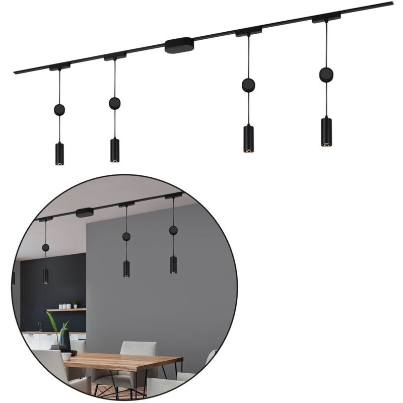 foto del prodotto b.k.licht sistema di binari briloner luxtrail, set completo, 4x led a sospensione, nero